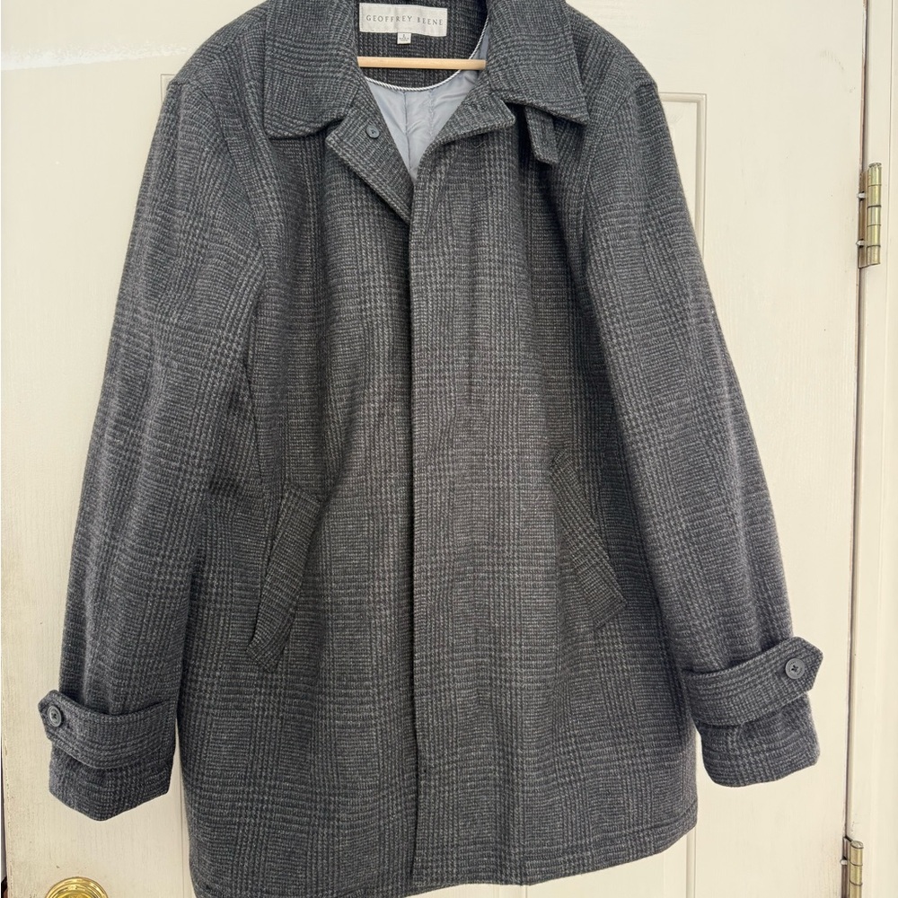 Geoffrey Beene Charcoal Glen Plaid Pea Coat